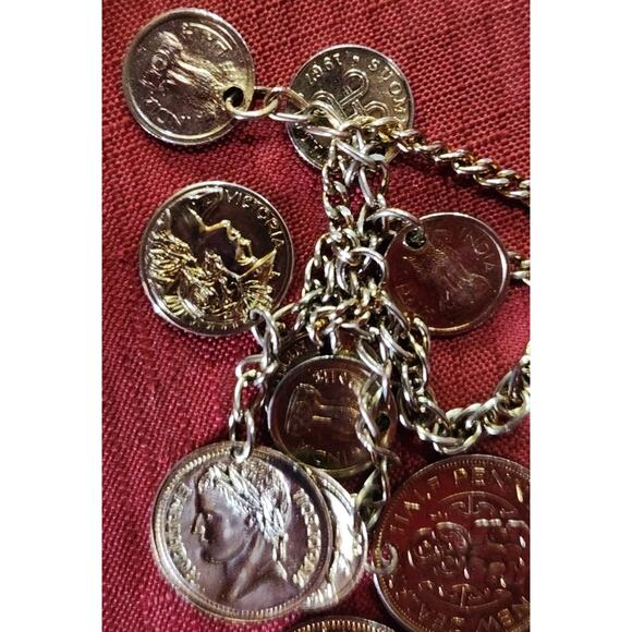 Vintage 1960s Charm Faux COIN Necklace, Inc India, New Zealand - Picture 6 of 11